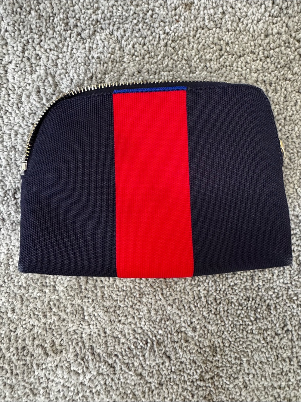 Rothy's Navy Cosmetic Pouch with Red Center Stripe